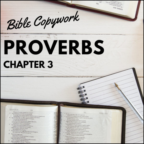 Bible Copy Work - Proverbs Chapter 3 (Cursive) has been created with three purposes in mind:

    1st- To give students an opportunity to practice cursive handwriting
    2nd- To allow students to read (and think) about scripture while they are practicing their handwriting
    3rd- The resources provides an opportunity for teacher and student(s) to converse about scripture and how to apply to their everyday lives.