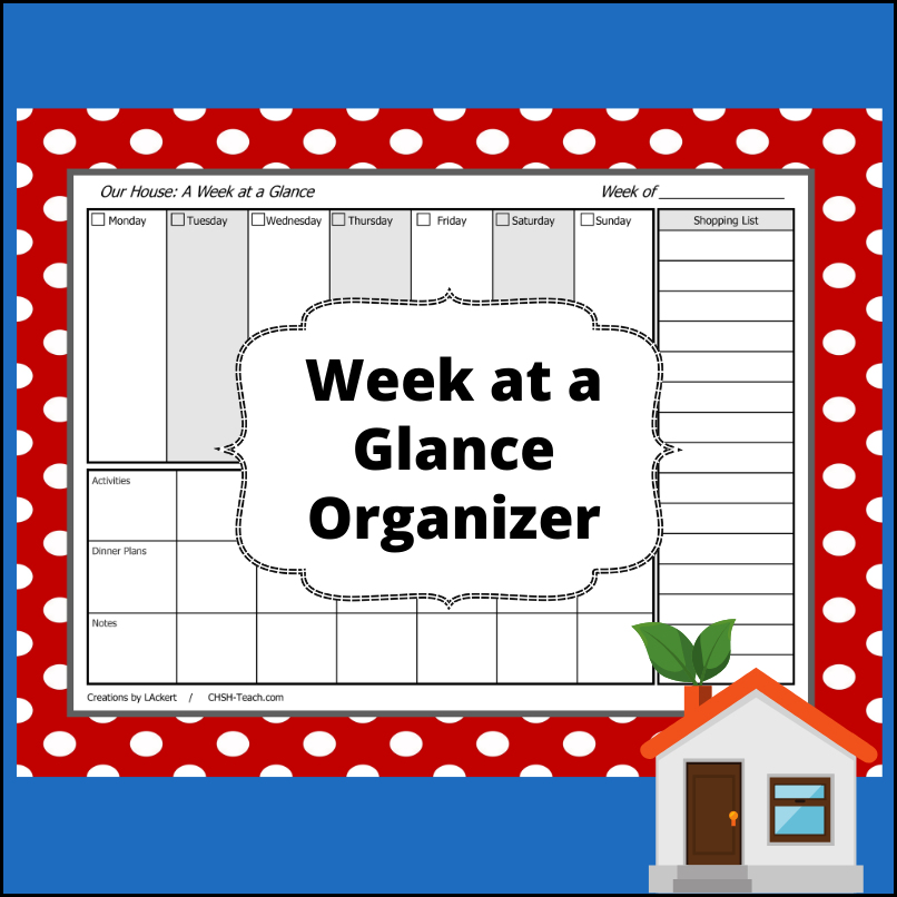 Keeping organized is the reason for this resource! Keep your home organized a week at a time - Listing daily appointments, activities, dinner plans, shopping needs and more.
