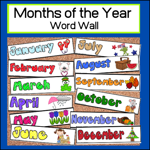 Display the months of the year in your classroom with these colorful, large print, word wall cards. Use this (2 set) resource for calendar headers or to create a stand alone word wall. Each page has three word cards and they are to be printed on 8.5” x 11” (letter) sized paper. Created for world-wide use, see 'Set 2' below for an explanation!

Why 2 sets?

Set 1: Includes corresponding pictures. These pictures correspond to months and holidays within the U.S.

Set 2: (World-wide use) Includes only large, colorful font (no pictures) so they can be used anywhere in the world. This is important for a number of reasons.... Set 1 has U.S. referenced pictures such as a U.S. flag on July's card. Also, if you live south of the equator, your 'Fall' would be the northern hemisphere's 'Spring', thus weather references would be off.