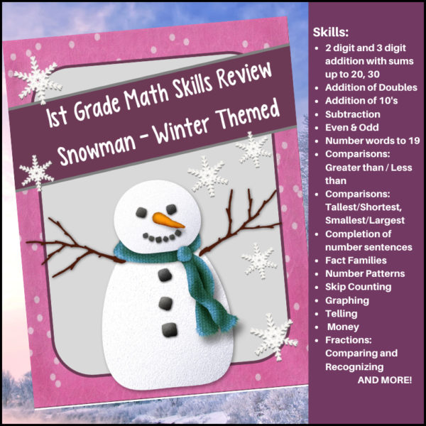 1st-grade-math-skills-review-winter-snowman