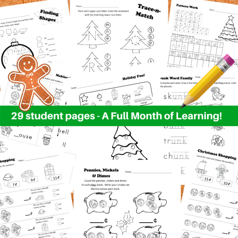 December Language Arts & Math Activities for Kindergarten - 1st Grade