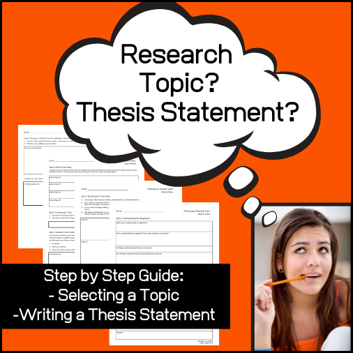 This all subject resource has been designed to help students 'step by step' when assigned a research paper to select a topic and then write a solid thesis statement. This product will encourage and guide students to understand the assignment fully and then to brainstorm, focus, research, ask the correct questions and to develop a refined topic and a strong thesis statement.