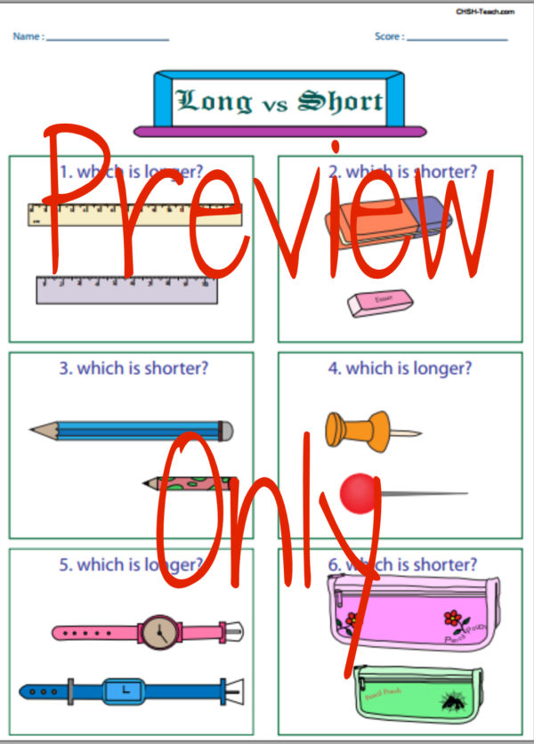 Long vs Short Worksheet #2 - My Teaching Library | MyTeachingLibrary.com