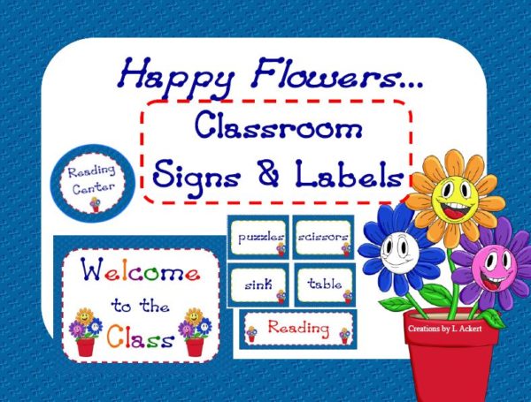 Classroom Signs and Labels - Happy Flowers