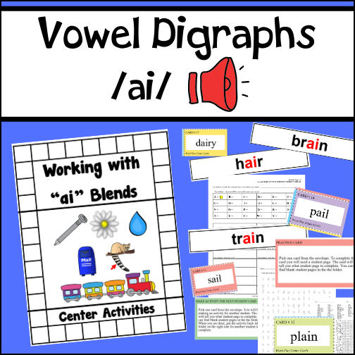 Vowel Digraph ai Centers and Worksheets