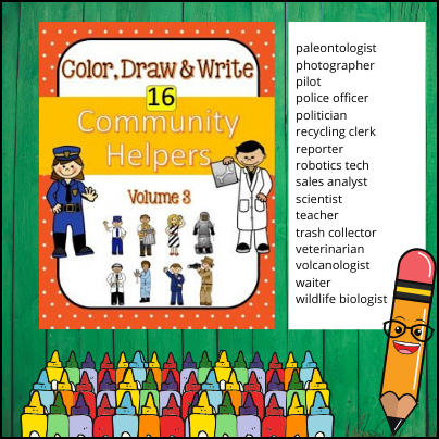 This download is perfect to use during any Community Helpers unit. It contains 3 pages for each of the 16 community helpers and students will have the opportunity to color, draw and write practicing fine motor skills as well as handwriting and sentence writing for older students!