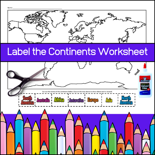 Whether you are looking for a worksheet to reinforce student knowledge on the location of continents or you are ready to assess their knowledge, this resource will do the trick!


Students will first color each continent and then cut and glue the labels where they belong.