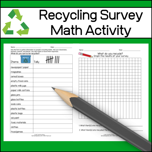Here is a fun Math graphing activity that encompasses recycling! Use it as an activity when you want students to practice using tally marks and graphing or use it as an Earth Day activity.