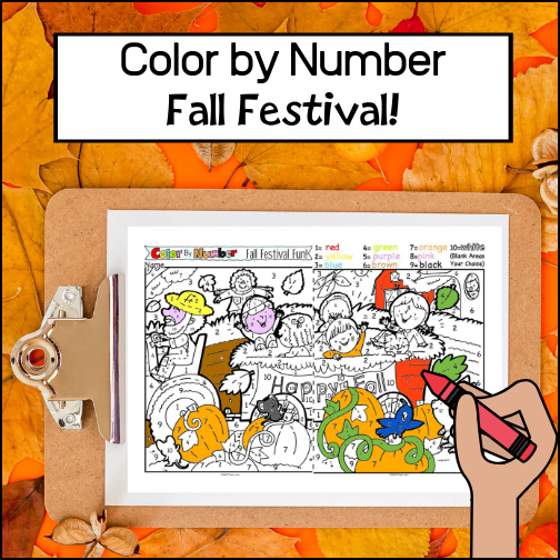 Fun, color by number coloring pages with an autumn - fall festival - theme!