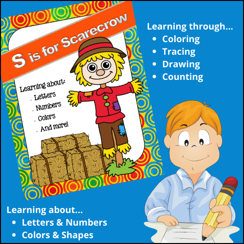 Help students learn the letter "S" (to identify, to write and the sound), to count to 10, to recognize and identify basic colors and shapes PLUS practice important fine motor and thinking skills with this 28 page, fall themed workbook.