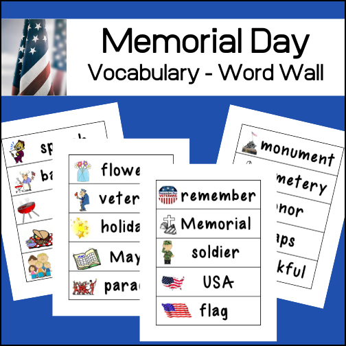 This resource includes 20 vocabulary words related to Memorial Day ready to print, laminate and use in your classroom (word wall).