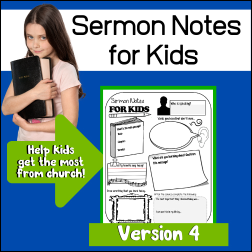 Help your kids get the most from church! This resource will allow your kids to take notes, answer questions for self-reflection and keep a record of each service. Extend their learning by reviewing their sermon notes after the service with them, discussing what they heard, learned and did!