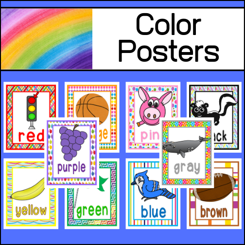 Display these colorful posters in your classroom to help students learn their colors and color words!


Colors: red, orange, yellow, green, blue, purple, gray, black, brown, pink