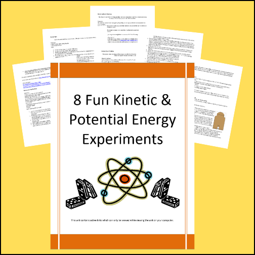 Kinetic energy is energy possessed by an object due to its motion or movement. Potential energy is the stored energy of position possessed by an object. Here are eight experiments for students to perform which display chemical energy! Experiments include:
1. Rube Goldberg Machines
2. Homemade Marble Run
3. Bucket Spin
4. Salad Spinner Art
5. Rubber Band Vehicles
6. Rubber Band Car
7. Flywheel Battery
8. Pendulum of Peril