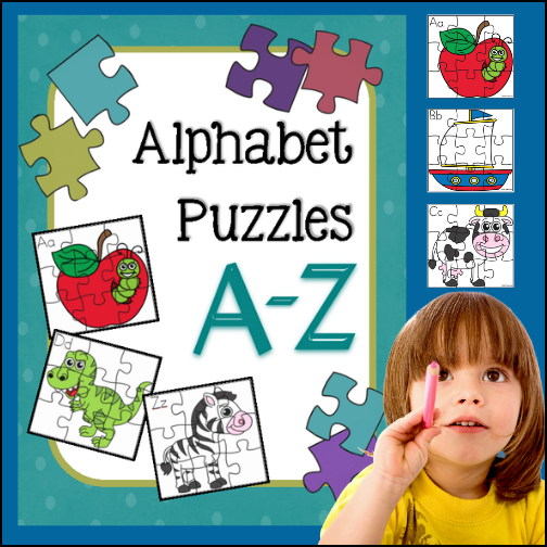 26 puzzles (one for each letter of the alphabet, a-z). Each puzzle shows the letter (both upper and lower case) and a picture!


Puzzles are all 9 piece puzzles.