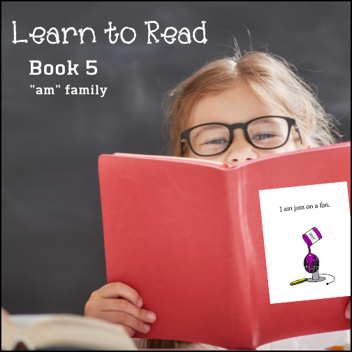 This simple ‘Learn to Read’ book will teach children words from the ‘am’ word family: am, Sam, ram, ham, jam, Pam as well as a review of a few words from previous books. Students will find cute hand drawn illustrations that go along with the word, phrase or short sentence on each page. (Book 5 – 26 pages).