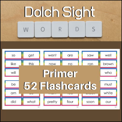 52 Dolch Primer word flashcards