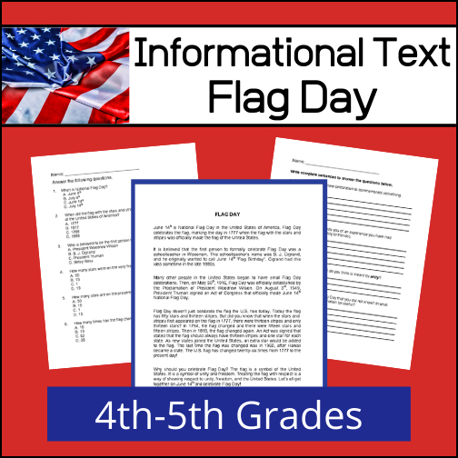In the United States, National Flag Day is celebrated on June 14. It commemorates the adoption of the flag of the United States on June 14, 1777 by resolution of the Second Continental Congress. This informational text article will help 4th-5th grade students learn about this day set aside to recognize national flag, how it came about and facts about the U.S. flag.