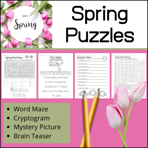 Help students develop their critical thinking skills while having a bit of Spring FUN! Here are four puzzles that your students are sure to enjoy...
-Word Maze
-Cryptogram
-Mystery Picture
-Brain Teaser