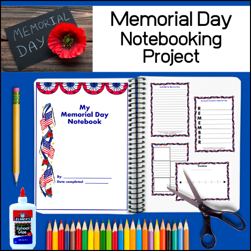 This resource provides students with engaging materials to create a lasting Memorial Day project.  Students are given suggested Memorial Day topics to study as well as a list of suggested books (to get them started). As students learn about Memorial Day and associated vocabulary (included), they willl organize and record the information within their notebooking project. Templates are designed for collecting and recording research information, reports, timelines, vocabulary work, poetry and more.


Included:
- Creating a Notebooking Project...What is notebooking instructional page
- Supply list
- Evaluation rubric
- Organizational Pages for student use
- Suggested topics and reading list
- Related vocabulary list
- 3 Cover pages
- 16 different notebooking template pages (each in both color and b/w)
