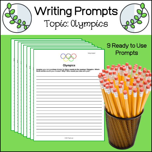 Nine ready to use writing prompts (topic: the Olympics) to get students thinking and writing! Use in a writing center and allow students to choose which they want to use or assign as part of a writing lesson.