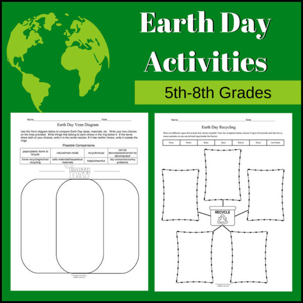 Here are two activities that students can do to get them thinking about Earth Day and recycling:

The first is a Venn diagram on which students will select 2 materials (from a given list) and compare and contrast them. (examples from the list: paper vs. plastic / natural vs man-made / can be decomposed vs cannot be decomposed)

The second activity will ask students to choose 5 things that can be recycled (from a given list) and give as many examples as they can for each.