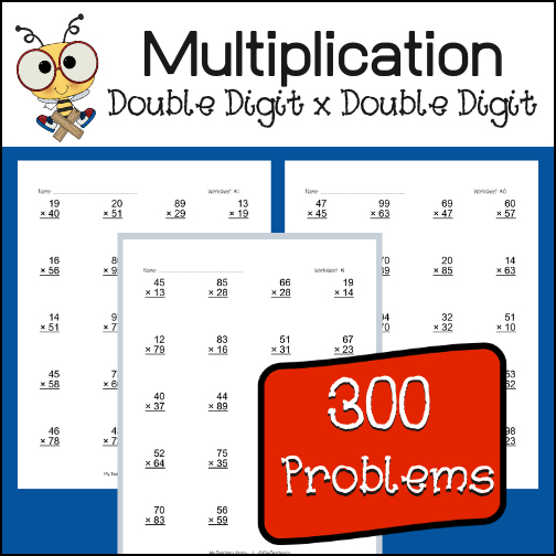 These 300 problems will give your students the practice they need to reinforce their multiplication skills (double digit x double digit)! This resource includes 15 worksheets with 20 problems each. Each can be used by students for practice or for assessment (quiz and test). Answer keys provided.

Skill: Students will multiply a double digit whole number by a double-digit whole number.