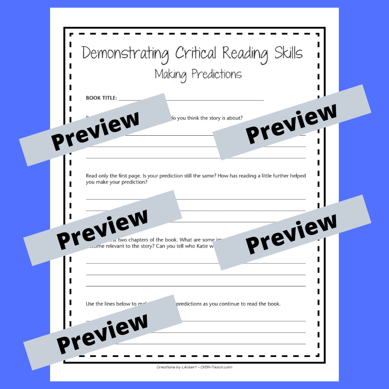 Making predictions before and during reading a book is a critical reading skill. This resource can be used over and over again throughout the school year with your students to help them develop this vital skill.