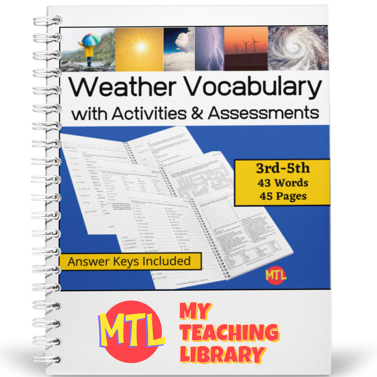 This weather vocabulary unit with activities is designed for 3rd-5th grade classrooms studying weather terms. It includes 43 weather terms with definitions (+ part of speech) plus the following types of activities to help students learn the words and their meanings