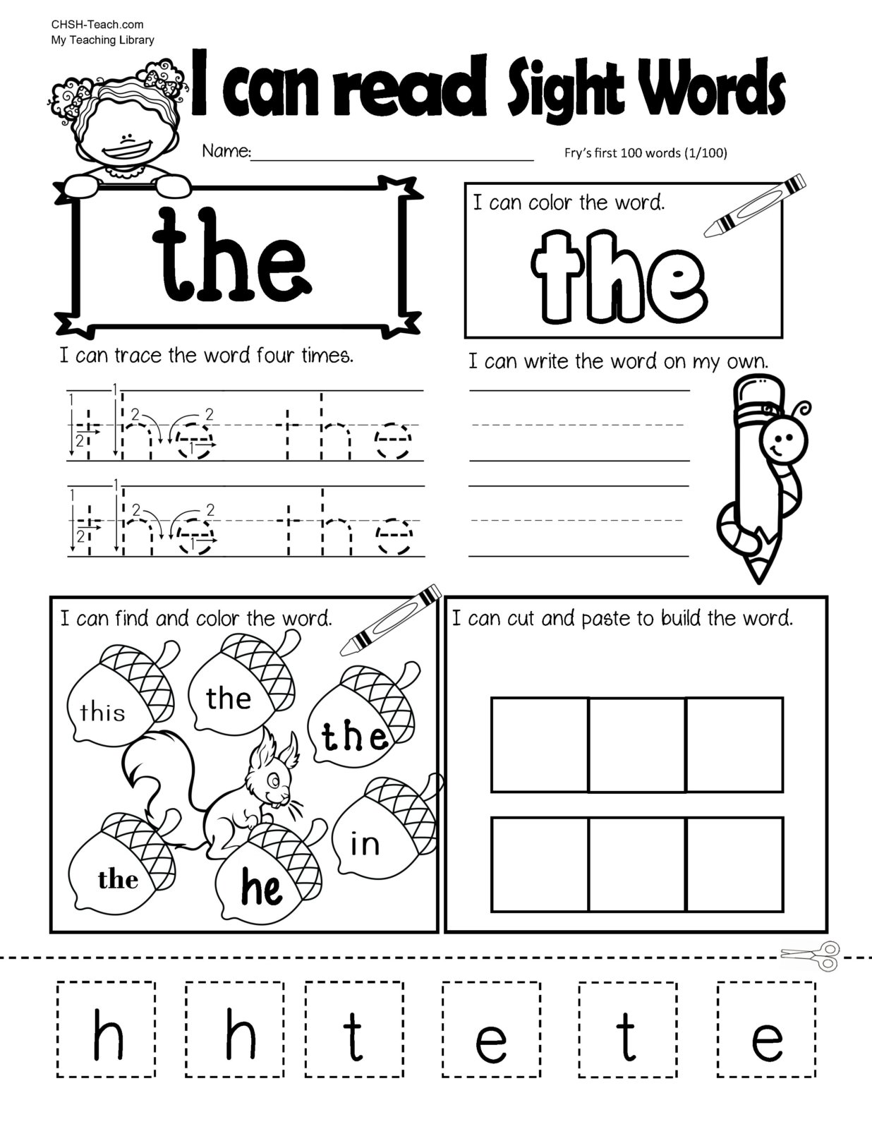 Free Worksheets - I Can Read - My Teaching Library | MyTeachingLibrary.com