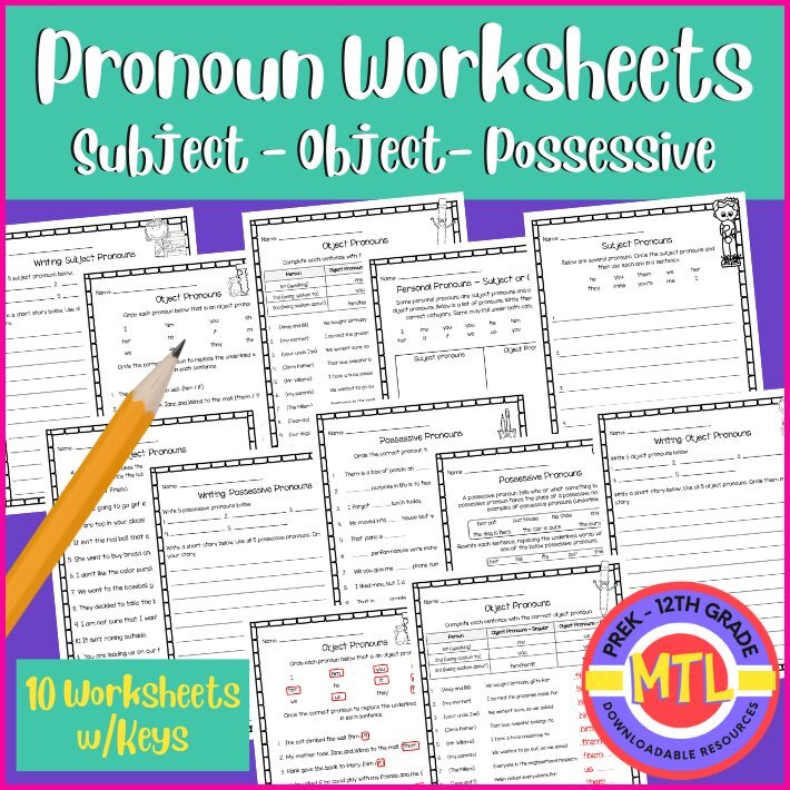 Z 334 pronoun worksheets cover