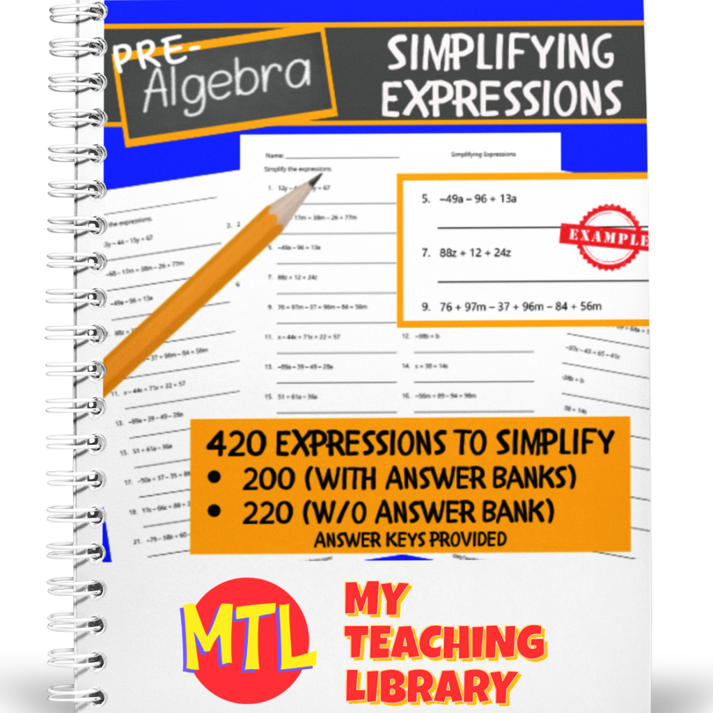 Simplifying Expressions | Algebra Worksheets - My Teaching Library ...