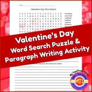 Valentine's Day Activities | Word Search and Paragraph Writing