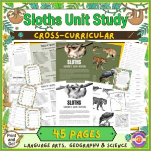 Sloth Unit Study | Informational Text, Vocabulary, Maps & Science Activities